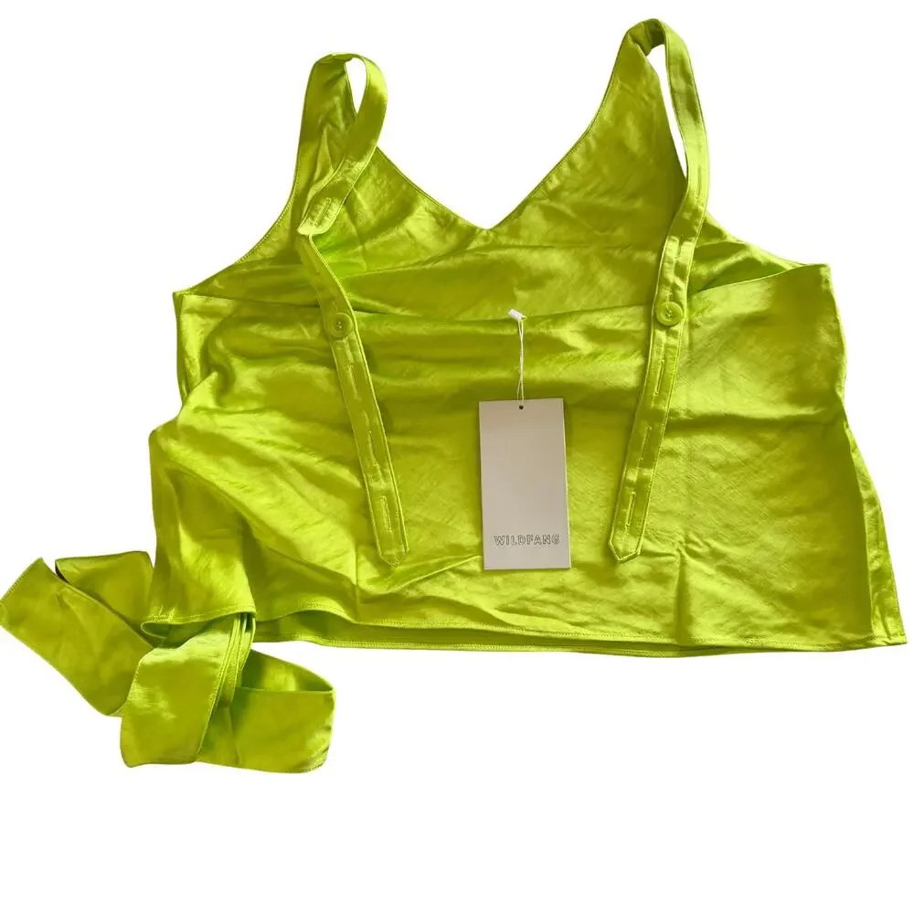 WILDFANG Empower Satin Cami Neon Green M NWT $68 - Picture 2 of 5